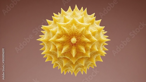 infamy. Magnified pollen grain with geometric facets and organic form, natural lighting. gardening catalogs, home-decor guides, designed for home decor and floral branding, promotes healthy living.
