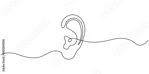 Human ear continuous one line drawing . One line drawing illustration of human anatomy.