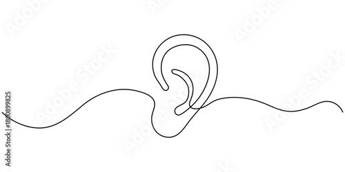 Human ear continuous one line drawing . One line drawing illustration of human anatomy.