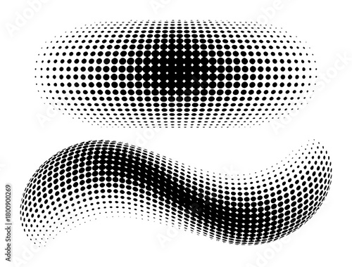 Abstract Halftone Dot Patterns Curved and Elliptical Shapes