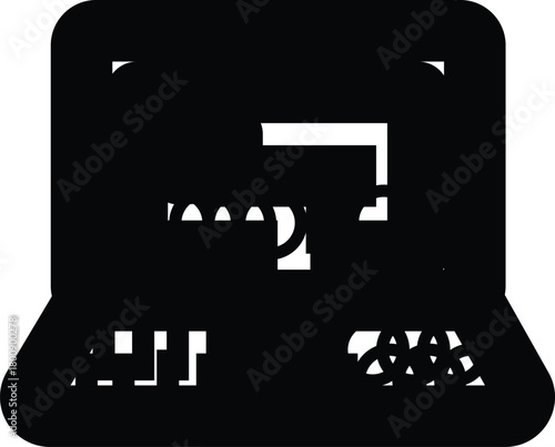 Black and White Abstract Laptop Illustration: Modern Minimalist Vector Graphic of an Open Notebook Computer for Design and Tech Concepts