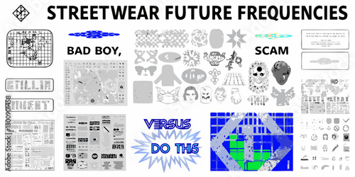 Streetwear future frequencies collection of graphic elements and textures