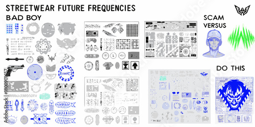 Streetwear future frequencies bad boy design elements and graphics collection