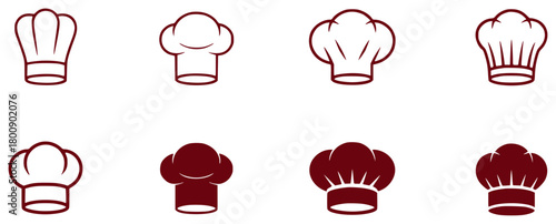 Collection of Chef Hats Icons in Outline and Solid Styles