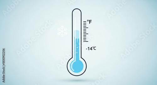 Thermometer showing freezing temperature in fahrenheit and celsius scale for weather forecast app icon