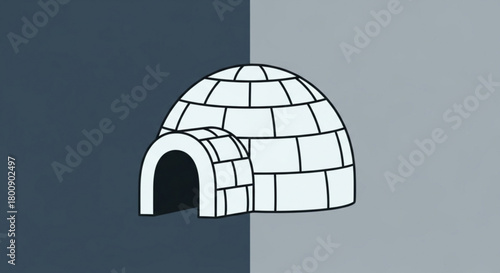Igloo house vector illustration, arctic home, winter dwelling, snow shelter, ice house, eskimo abode drawing