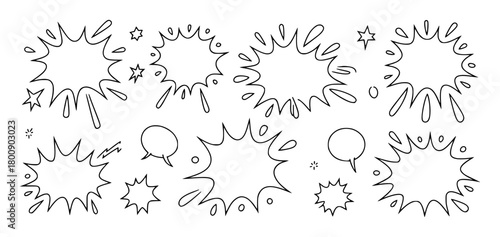 Collection of Hand-Drawn Comic Book Style Speech Bubbles and Explosions