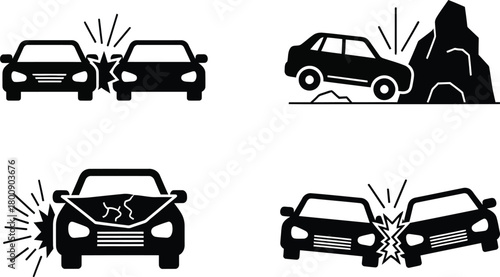 Car Crash Collision Icons Set, Auto Accident and Safety with Transparent Background