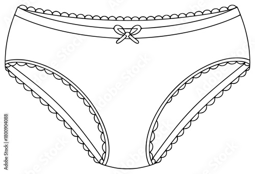 Simple Line Drawing of Women's Underwear with Scalloped Edges and Bow