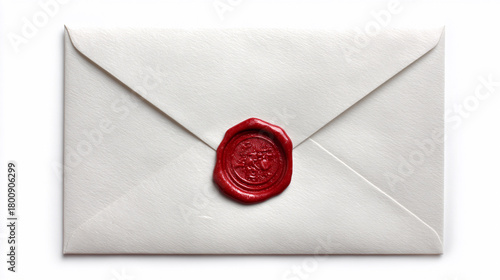 Elegant white envelope sealed with red wax at a close distance