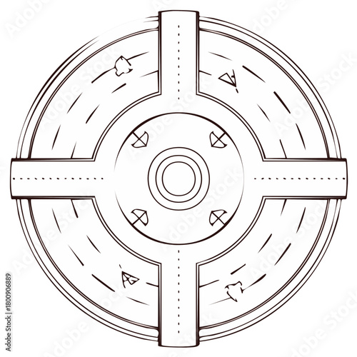 Road junction top view vector illustration of traffic circle for road safety and design concept