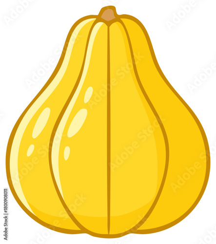 Bright yellow summer squash or ornamental gourd vegetable cartoon illustration