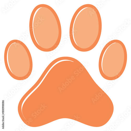 Stylized orange pet paw print vector graphic symbol for animal care and services