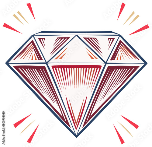 Stylized Diamond Illustration Shining Gemstone Valuable Mineral Concept Design