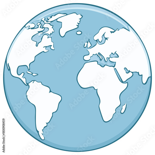 Stylized illustration of planet Earth with continents in white against a blue background