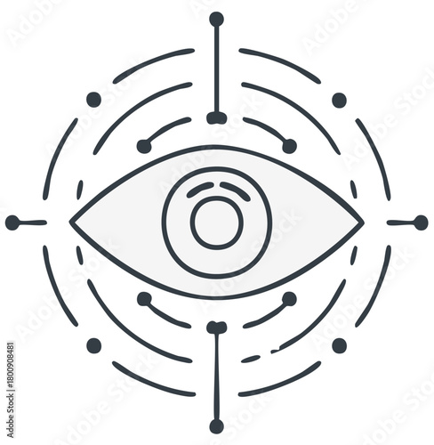 Eye icon design with geometric circle and dots for mystical or spiritual symbol