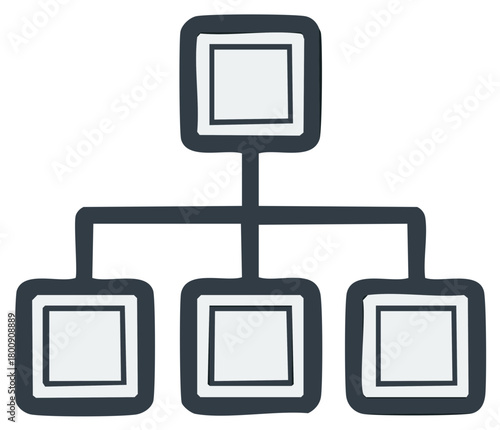 Simple hierarchical structure chart in doodle style depicting organizational relationships and connecting elements with a tree like form