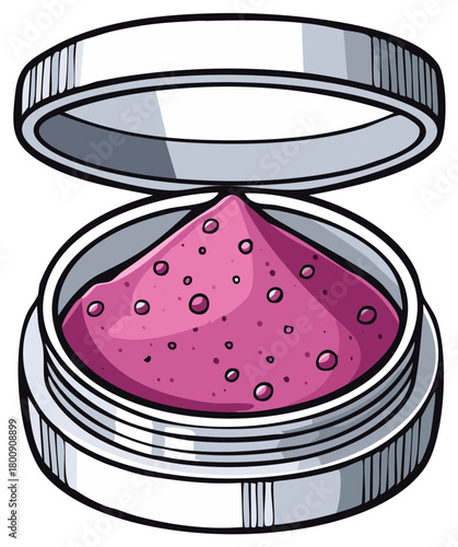 Open Container with Pink Powder and Bubbles Hand Drawn Illustration