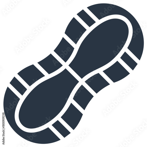 Dark blue stylized shoe print icon representing athletic footwear and movement