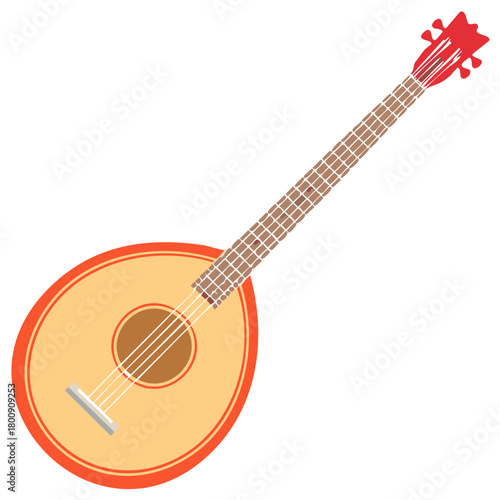 Folk String Instrument Vector Illustration, Domra Type, Folk Music, Ethnic Culture, Orange and Beige