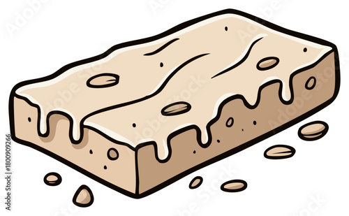 Sweet candy bar nougat illustration with creamy white topping and visible nuts