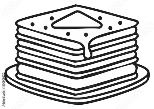 Stack of pancakes with syrup dripping on a plate simple outline drawing