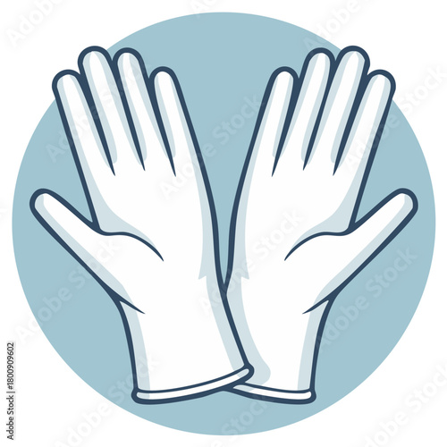 A pair of white disposable medical gloves vector icon for hygiene and protection