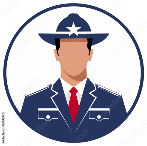 Stylish Sheriff Vector Graphic: Cowboy Hat, Star, Tie, Uniform Illustration inside white circle