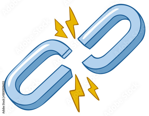 Cartoon Illustration of a Broken Metal Chain Link Symbolizing Disconnection and Failure
