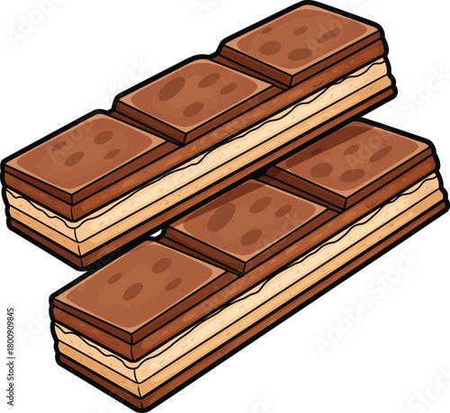Two stacked cartoon chocolate wafer bars with multiple cream layers and segmented tops.