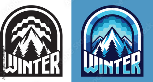 Discover the thrill of winter adventures with this logo featuring majestic mountains and snowy trees, perfect for travel brands and outdoor apparel