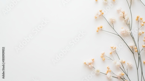 77.A refined floral template with a clean white background and subtle touches of soft pink and yellow flowers. The flowers create a light, airy atmosphere, perfect for flyers, brochures, and banners