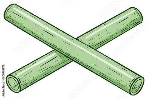 Two green bamboo sticks crossed in an X shape cartoon illustration