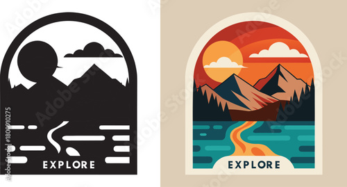 Vibrant vintage sunset over majestic mountains and serene lake invites adventure and exploration