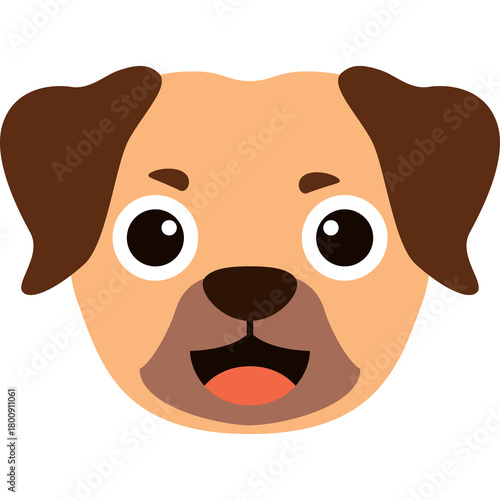 Cartoon Pug Face With Big Eyes And Open Mouth Beige And Brown Colors Expressing Happiness And Excitement Minimalist Style Isolated On Transparent Background