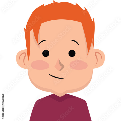Cartoon Portrait Of A Young Boy With Red Hair Rosy Cheeks Wearing A Burgundy Shirt On A Transparent Background