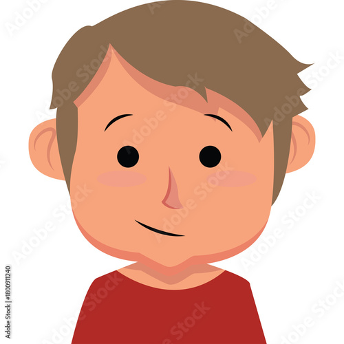 Cartoon portrait of a young boy with short brown hair rosy cheeks and a red shirt illustration