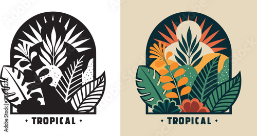 Vibrant tropical foliage design evokes paradise and exotic vacation vibes, perfect for travel and lifestyle branding.