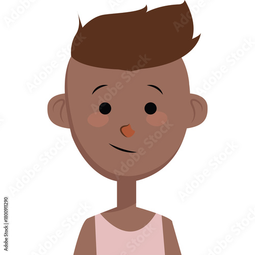 Cartoon Portrait of a Young Person with Brown Hair and Light Pink Tank Top on a Transparent Background