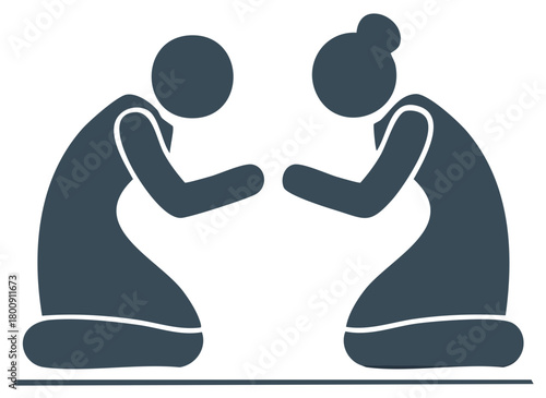 Man and Woman Kneeling in Prayer Together Silhouette Icon for Worship