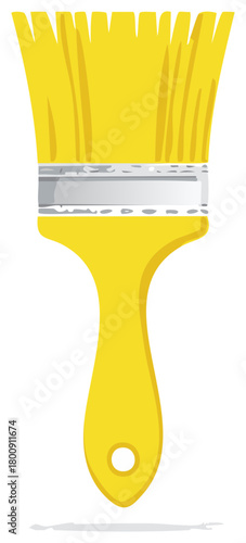 Clean Yellow Paintbrush with Silver Ferrule, Illustrative Flat Vector Style