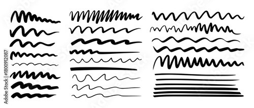 Collection of Hand-Drawn Black Wavy and Straight Lines