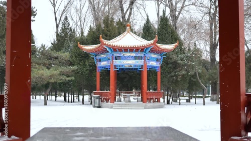 The pavilion in the heavy snow