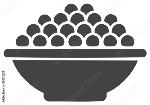 Bowl Filled with Round Food, Vector Icon Style, Stacked Arrangement