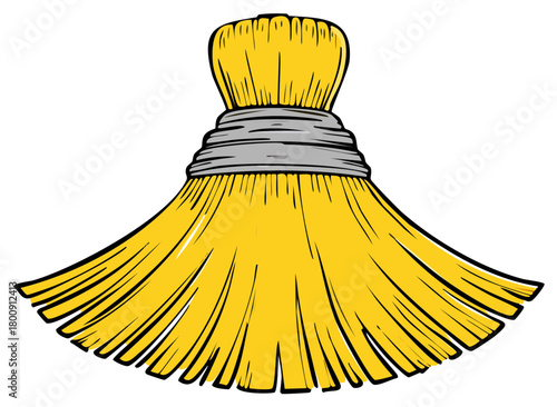 Cartoon Illustration of a Yellow Broom Head with Silver Ties - Cleaning Equipment