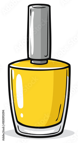 Vibrant Yellow Nail Polish Bottle with Gray Cap Cartoon Illustration for Beauty and Self Care