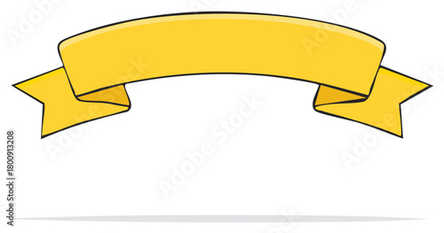 Curved yellow ribbon banner scroll graphic illustration for title and text decoration