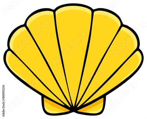 Bright yellow cartoon scallop shell isolated illustration marine ocean sea symbol