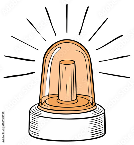 Bright orange flashing cartoon style emergency siren light for urgent alert warning