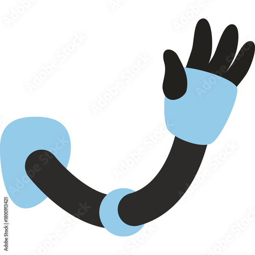 Cartoon Robotic Arm With Light Blue Accents Waving Hello Against A White Background